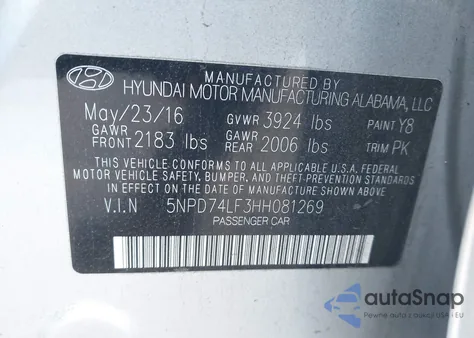 2017 Hyundai Elantra Se from USA, damaged, VIN 5NPD74LF3HH081269